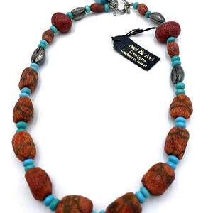 Avi Soffer Israel Sterling Silver Turquoise Spotted Sponge Coral Necklace w/Tags